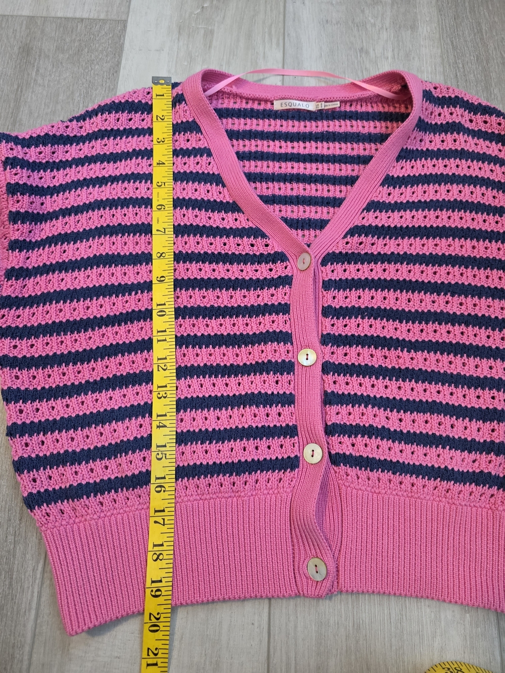 EsQualo Pink & Navy Striped Open Knit Cropped Cardigan Size S - Picture 8 of 8